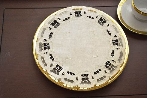 Pearled Ivory Dynasty Cutworks Round Doilies. 10" Round